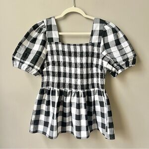 Grace + Karma Milkmaid Top Women's Large New NWT Gingham Plaid White Black Shirt